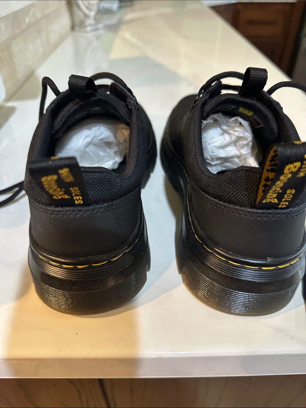 Dr. Martens Black Canvas Lace-Up Reeder Shoes with Yellow Stitching